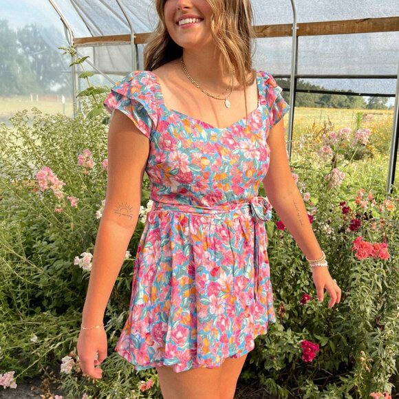 Women's Flirty Floral Summer Romper | Pink Multi - Picture 4 of 7